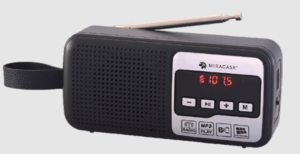 רדיו FM דיגיטלי עם BLUETHOOTH וטעינה סולארית בצבע כסף-שחור 