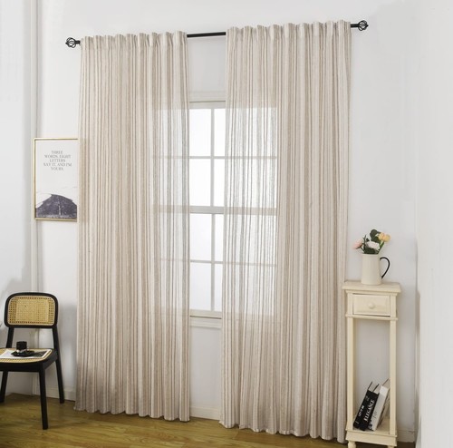 וילון השחלה ניקוס – פסים דמוי פשתן אבן 150×140 ס״מ