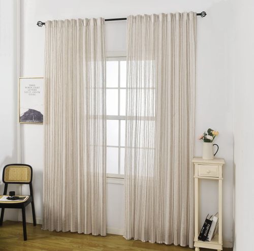 וילון השחלה ניקוס – פסים דמוי פשתן אבן 260×140 ס״מ