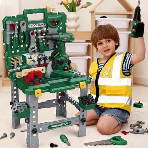 שולחן כלי עבודה לילדים 2 ב-1 עם 98 אביזרים הופך למזוודה