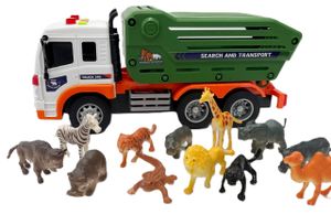 משאית חילוץ והובלת חיות אורות וצלילים 26 ס"מ עם 12 דמויות של חיות פלסטיק