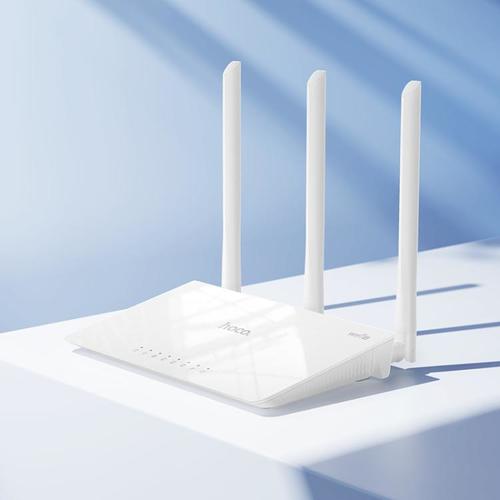  נתב אלחוטי hoco HI30 2.4G שלוש אנטנות WiFi 4, תקע: תקע האיחוד האירופי (לבן)