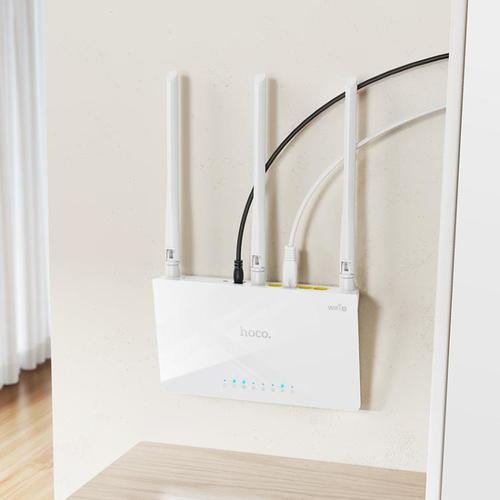  נתב אלחוטי hoco HI30 2.4G שלוש אנטנות WiFi 4, תקע: תקע האיחוד האירופי (לבן)