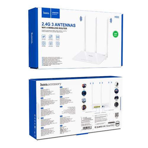  נתב אלחוטי hoco HI30 2.4G שלוש אנטנות WiFi 4, תקע: תקע האיחוד האירופי (לבן)
