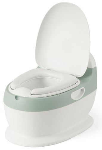 סיר גמילה אנטומי בצורת אסלה עם ריפוד ואפקט של הורדת מים - ירוק