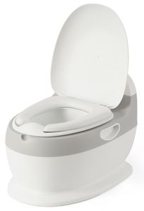 סיר גמילה אנטומי בצורת אסלה עם ריפוד ואפקט של הורדת מים - אפור