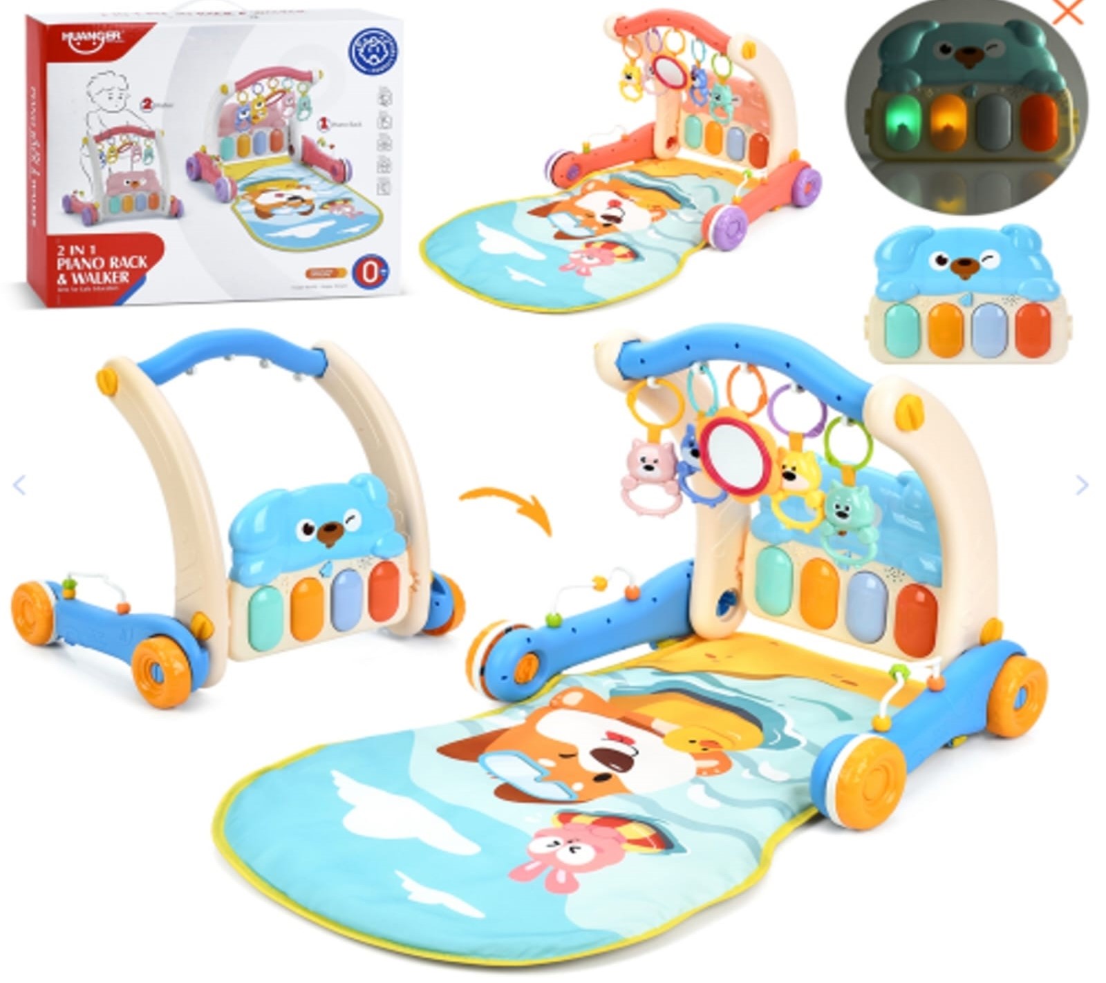 2ב1: משטח פעילות + הליכון לתינוק 