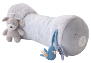 כרית בטן עם 3 צעצועי בד מחוברים - כחול/אפור