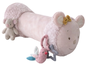 כרית בטן עם 3 צעצועי בד מחוברים - ארנב ורוד