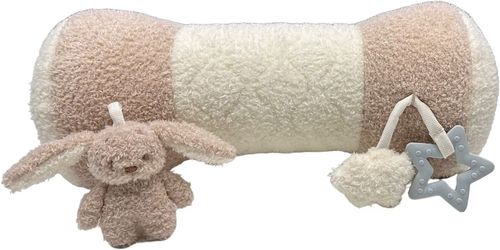 כרית בטן עם 3 צעצועי בד מחוברים - ארנב ורוד