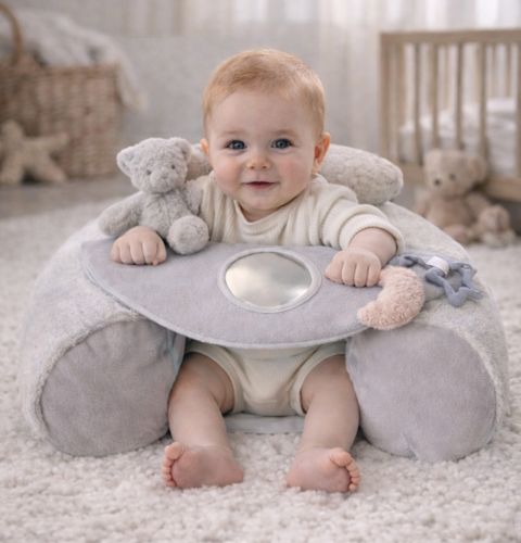 כרית ישיבה ופעילות עם מראה ובובות פעילות - כחול