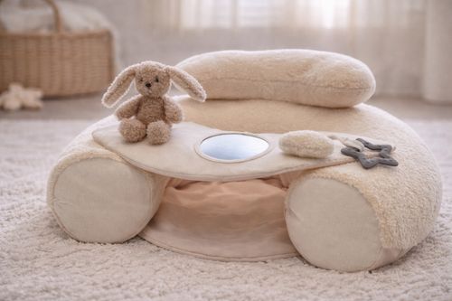 כרית ישיבה ופעילות עם מראה ובובות פעילות - קרם