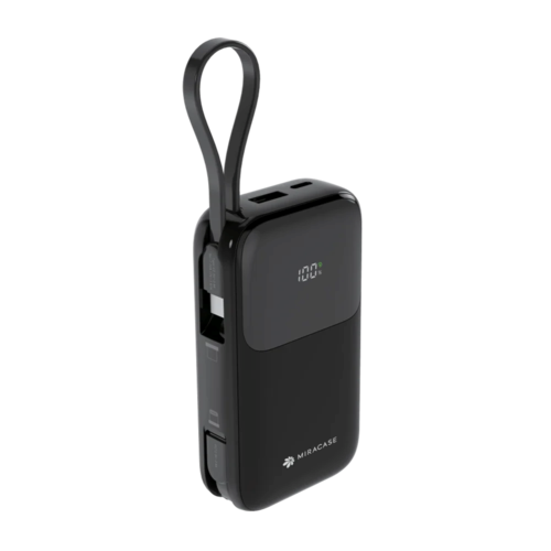 סוללת גיבוי Miracase MPB10MPD22.5W2CS 10000mAh שחורה עם שני כבלים מובנים וצג דיגיטלי