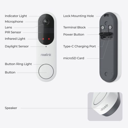 פעמון דלת אלחוטי 2K כולל סוללה פנימית Reolink Doorbell Battery