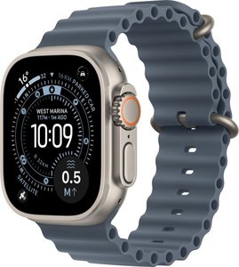 שעון חכם Apple Watch 49mm Ultra 3 GPS + Cellular צבע שעון Natural Titanium צבע רצועה Anchor Blue Ocean Band גודל רצועה One Size