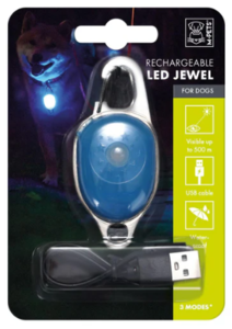תג פנס לד נטען כחול לכלבים - M-PETS Rechargeable Led Jewel