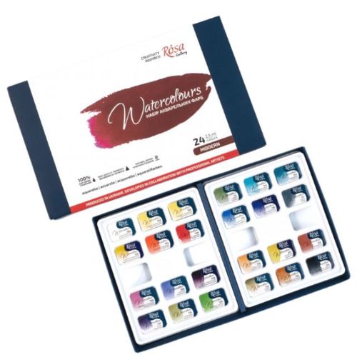 סט 24 טבליות צבעי מים בקופסת קרטון Rosa Gallery -Modern Colors