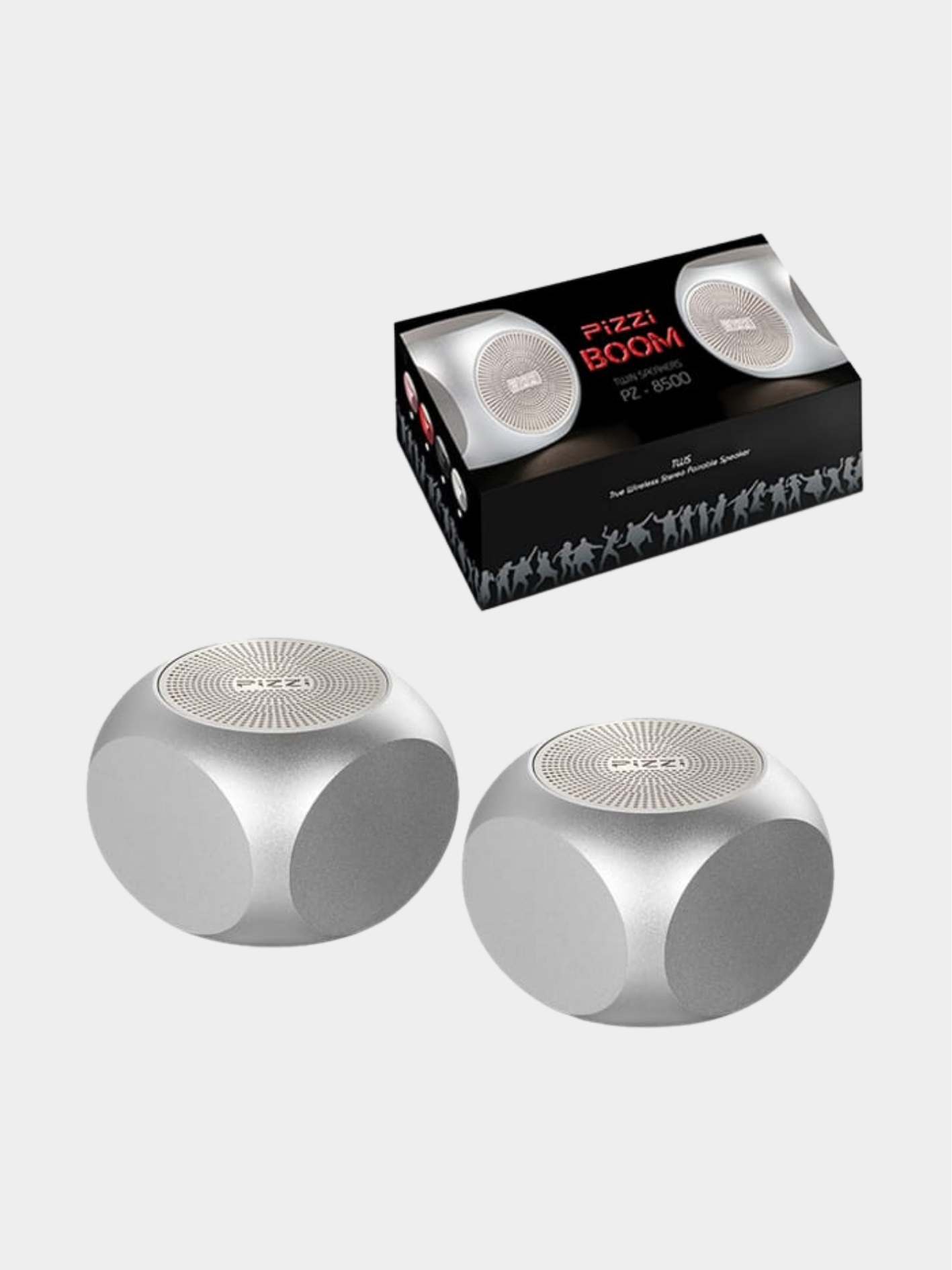  פיצי בום PiZZi Boom זוג רמקולים Bluetooth עוצמתי 2x5W במיוחד בצבע כסף