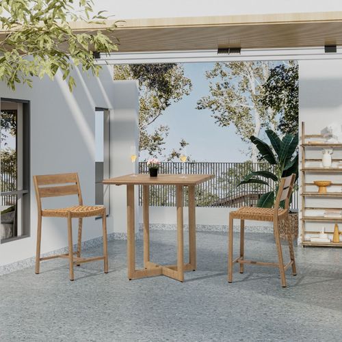 שולחן בר אלומיניום+2 כסאות דגם באלי במראה דמוי עץ 
