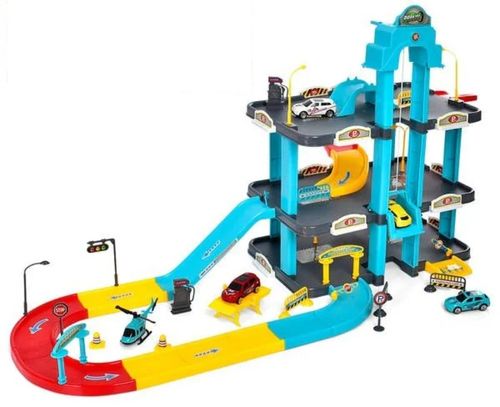 חניון מכוניות רב-קומתי עם מסלול, 4 רכבים ומסוק 118 חלקים