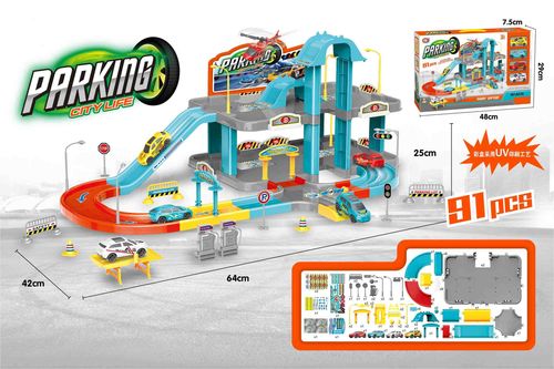 חניון מכוניות רב-קומתי עם מסלול, 4 רכבים ומסוק 118 חלקים