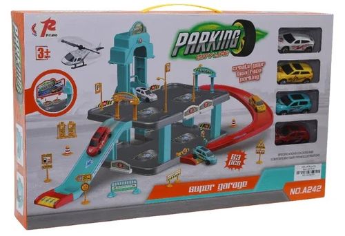 חניון מכוניות רב-קומתי עם מסלול, 4 רכבים ומסוק 118 חלקים