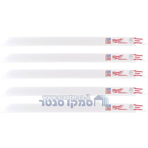 מארז 5 להבים למשור חרב Milwaukee 48475189 אורך 300 מ''מ 18TPI למתכת