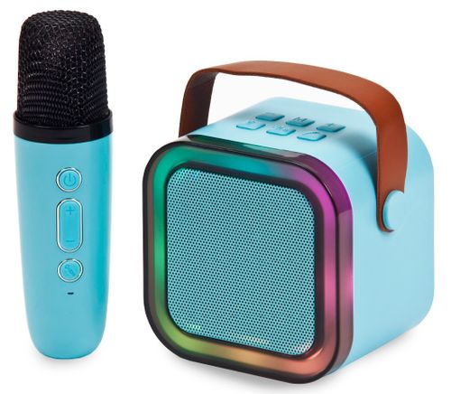 ערכת מיני קריוקי ביתית משולבת – רמקול עוצמתי ומיקרופון אלחוטי (כחול)