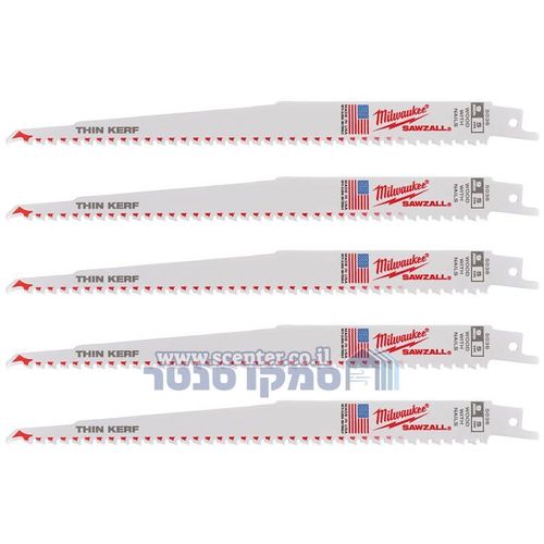 מארז 5 להבים למשור חרב Milwaukee 48475036 אורך 230 מ''מ 5TPI לעץ עם מסמרים