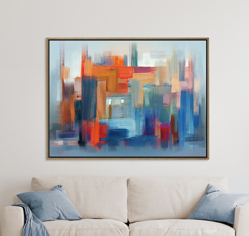 תמונת קטיפה מעוצבת – Blue Horizon Abstract – מסגרת עץ