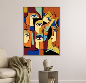 תמונת קטיפה מעוצבת – Cubist Faces – מסגרת עץ