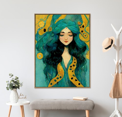 תמונת קטיפה מעוצבת – Mystic Teal Portrait – מסגרת עץ