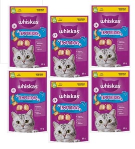 מבצע פותחים שנה! 6 אריזות ויסקס Whiskas חטיף לחתול-טמפטיישן סלמון 60 גרם