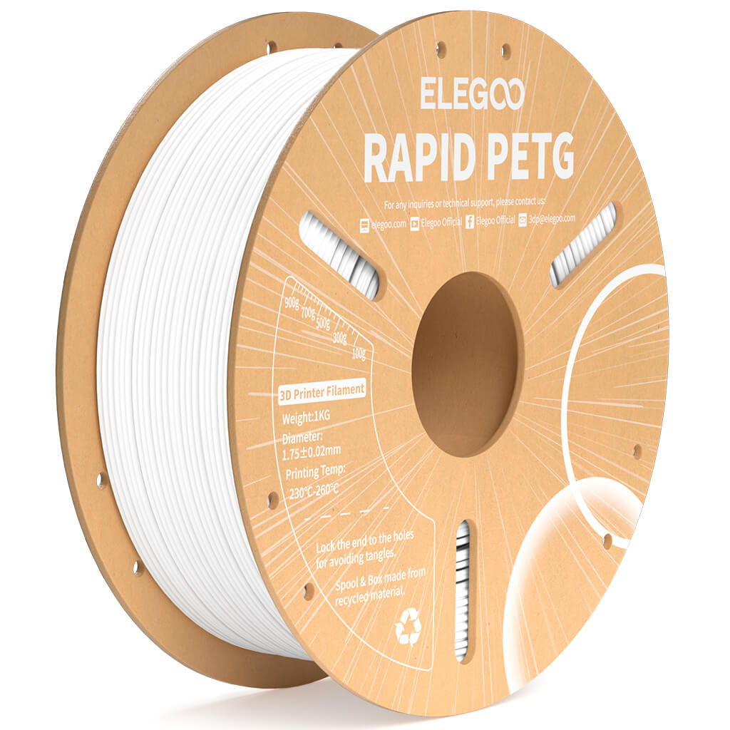 פילמנט PETG לבן להדפסה מהירה 1 ק"ג 1.75 מ"מ- ELEGOO Rapid PETG White 