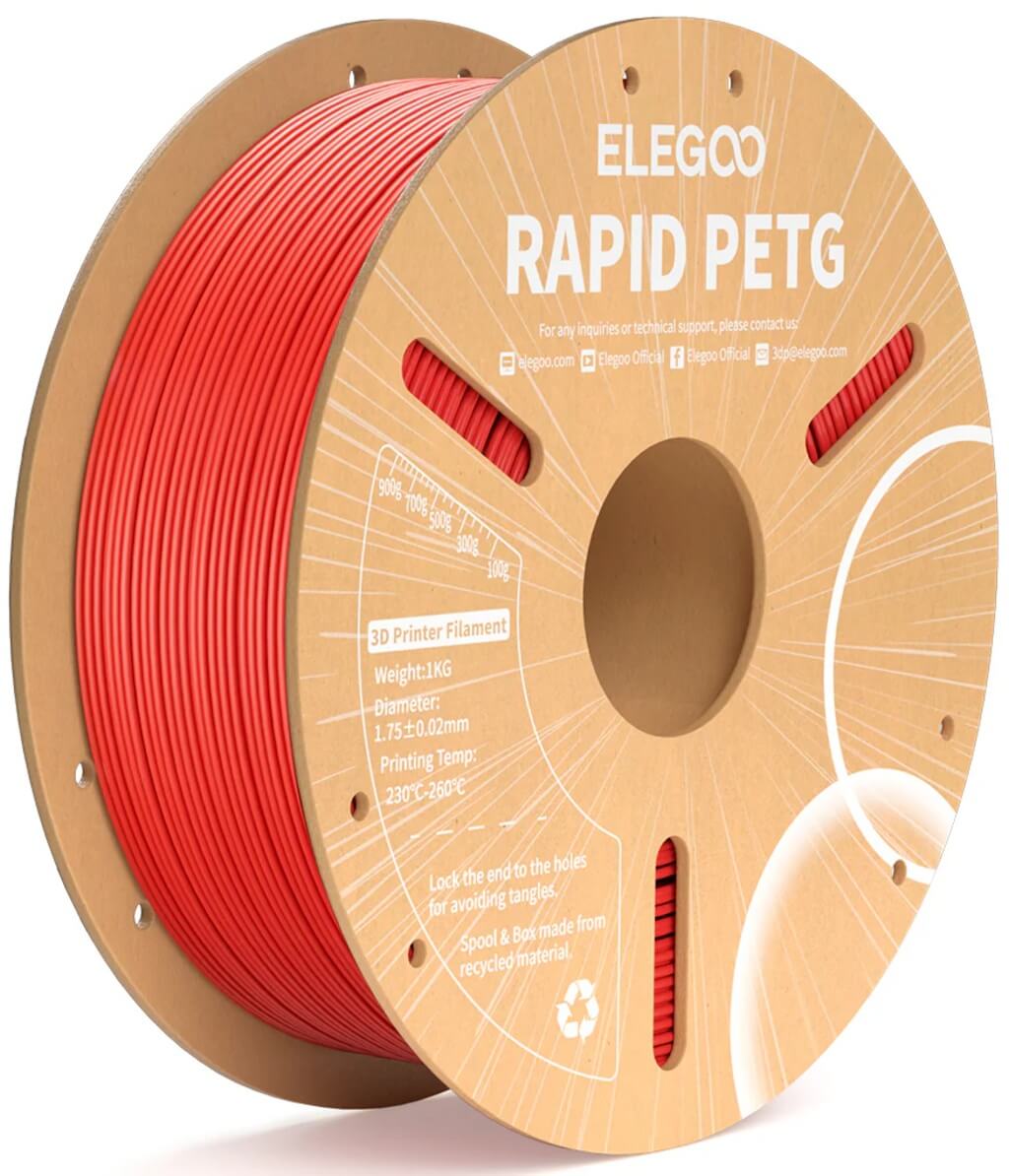 פילמנט PETG אדום להדפסה מהירה 1 ק"ג 1.75 מ"מ- ELEGOO Rapid PETG Red