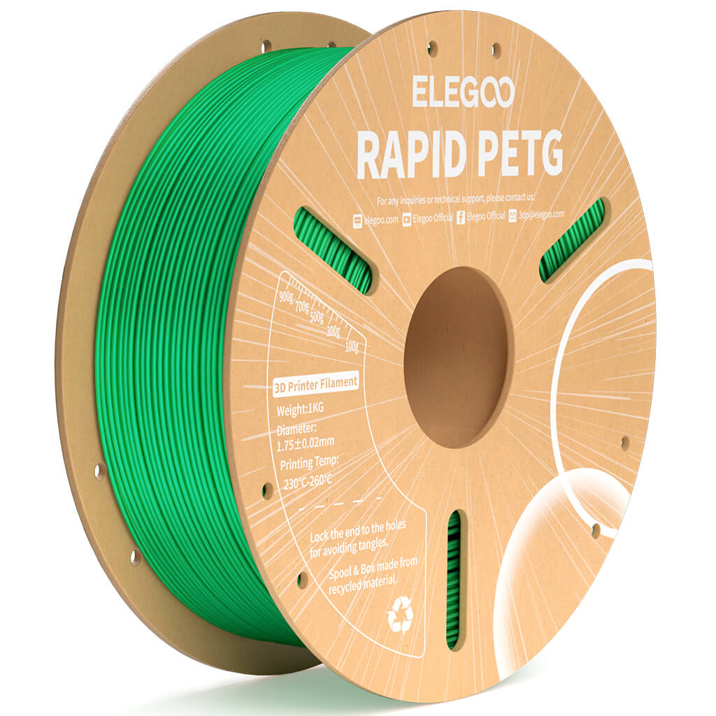 פילמנט PETG ירוק להדפסה מהירה 1 ק"ג 1.75 מ"מ- ELEGOO Rapid PETG Green