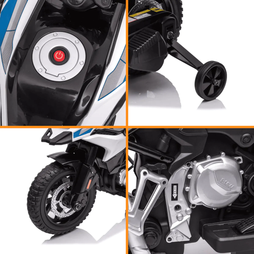 אופנוע משטרה ממונע 12V דמוי BMW F850 GS עם 2 מהירויות, אורות מהבהבים ואפקטים קוליים