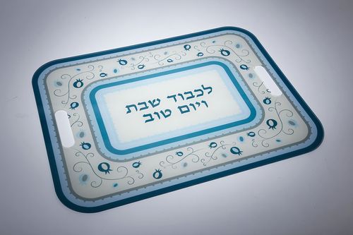 מגש שבת אקריליק עם הדפס צבעוני גוון טורקיז