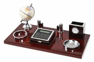 מעמד שולחני מפואר למשרד עם שעון ומחשבון White Globe