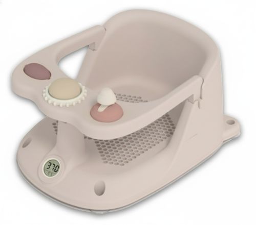 טבעת אמבט נפתחת עם מד טמפרטורה דיגיטלי וצעצועים - ורוד