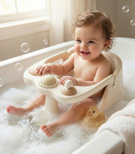 טבעת אמבט נפתחת עם מד טמפרטורה דיגיטלי וצעצועים - קרם