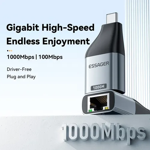 כרטיס רשת ESSAGER USB-C to RJ45 up to 1GB 