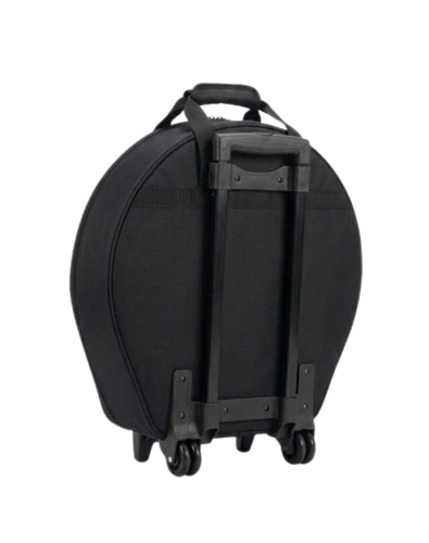 תיק מצילות טרולי מקצועי Masterwork MW-MCB22TR בצבע שחור - צורה עגולה עם ידית טלסקופית מתכווננת, זוג גלגלים חזקים, כיס חיצוני עם לוגו Masterwork לבן, פסי ניאון ירוקים, ניילון 600D עמיד, רצועות נשיאה מרופדות, מתאים למצילות בגדלים 14-22 אינץ'