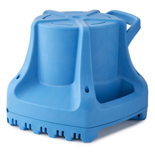 משאבת כיסוי בריכה אוטומטית Little Giant APCP-1700 בצבע כחול - עיצוב קומפקטי עם ידית נשיאה עליונה, בסיס רחב ליציבות, חיבור הוצאה שחור בצד, מתג ציפה מובנה, מסך שאיבה נשלף, מתאימה לזרימה של 1700 גלון לשעה להסרת מים מכיסויי בריכה