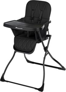 כסא אוכל תבל עם קיפול סופר קומפקטי, ריפוד דמוי עור ומגש ניתן להסרה - שלד שחור/ריפוד שחור