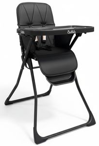 כסא אוכל תבל עם קיפול סופר קומפקטי, ריפוד דמוי עור ומגש ניתן להסרה - שלד שחור/ריפוד אפור כהה