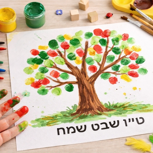 עץ ט״ו בשבט בטביעות אצבע מצבעי גואש