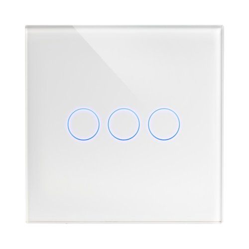 מתג טאץ' חכם לתאורה 3 לחצנים זכוכית לבנה WIFI 60mm Nisko 
