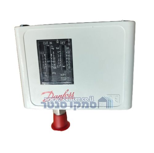בקר לחץ לבן של חברת Danfoss דגם KP1 עם סקלת כיוון ללחץ נמוך.