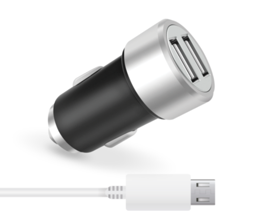 מטען מהיר לרכב 3.1A עם 2 יציאות USB + כבל MICRO